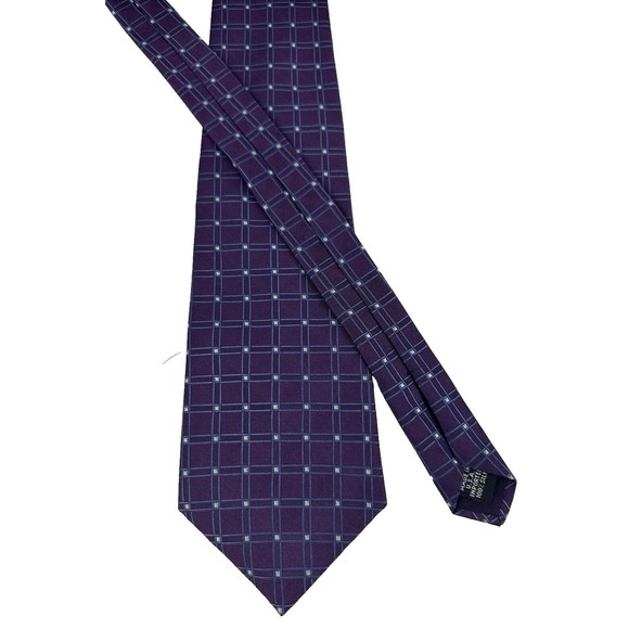 Geoffrey Beene Purple w/Blue  Squares 100% Imported Silk Men’s Tie Made In USA - Picture 3 of 7